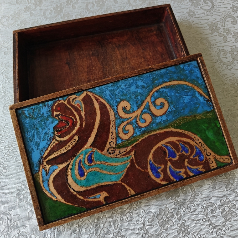 MCM Denmark Wood And Enamel Iver Copper Lid Trinket Box